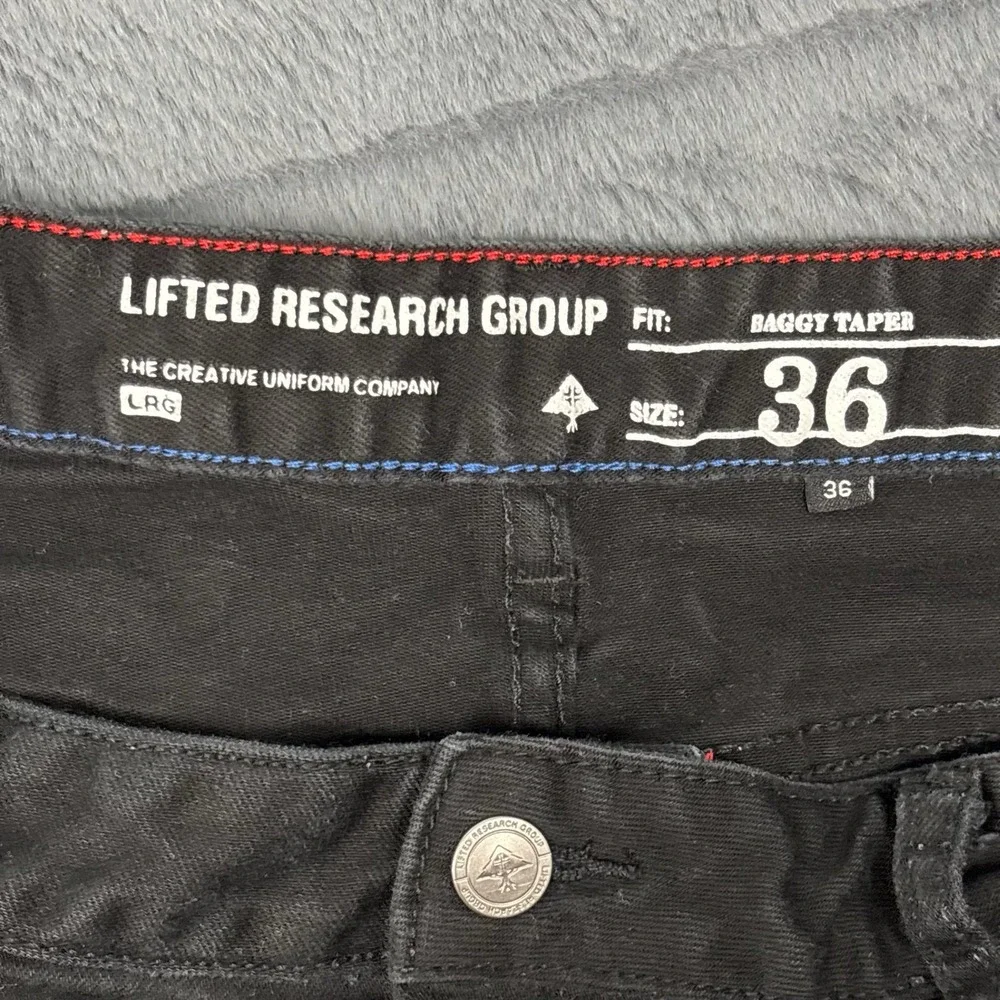 LRG Lifted Research Group Mens Black Baggy Taper Denim Shorts Size 36 Streetwear